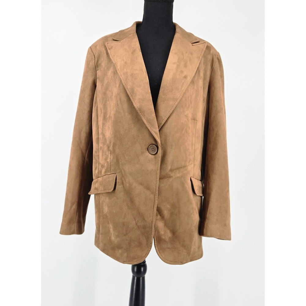 Max Studio London Faux Suede One Button Blazer Camel Jacket Shacket Coat XL Boho